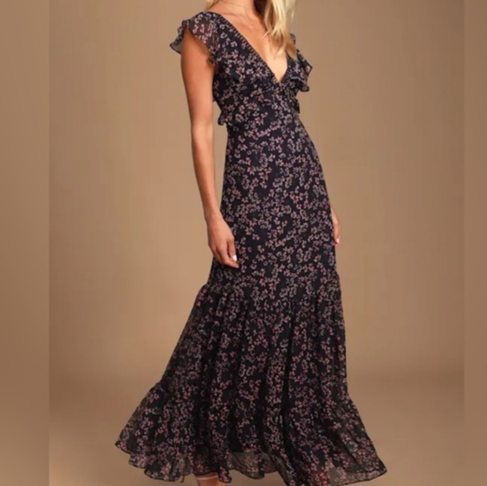 Lulu's Navy Blue and Pink Floral Maxi Dress - Picture 2 of 10